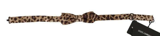 Dolce & Gabbana Braune Papillon-Fliege aus Seide mit Leopardenmuster und verstellbarem Hals