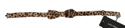 Dolce &amp; Gabbana Braune Papillon-Fliege aus Seide mit Leopardenmuster und verstellbarem Hals