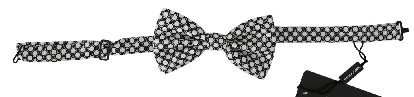 Dolce &amp; Gabbana Herren Fliege mit verstellbarem Halsausschnitt, schwarz-weiße Kreise, Papillon