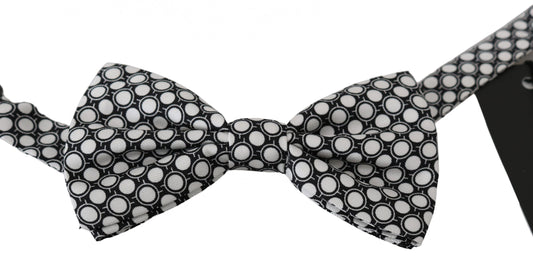 Dolce & Gabbana Herren Fliege mit verstellbarem Halsausschnitt, schwarz-weiße Kreise, Papillon
