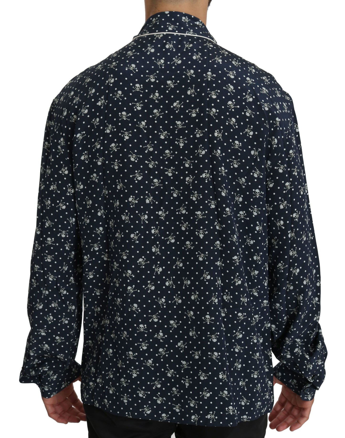 Dolce &amp; Gabbana Blaues Seidentop mit Totenkopf-Print, Nachtwäsche-Shirt
