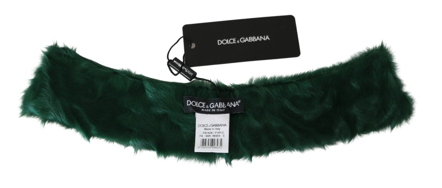 Dolce &amp; Gabbana – Grüner Wickelschal aus Lammfell mit Pelzkragen