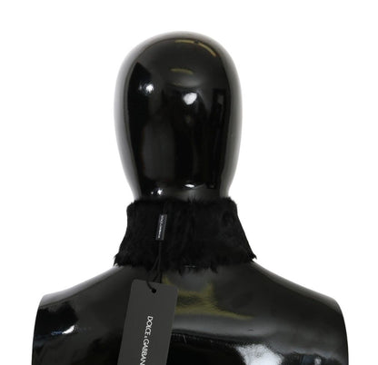 Dolce &amp; Gabbana – Schwarzer Wickelschal aus Lammfell mit Pelzkragen