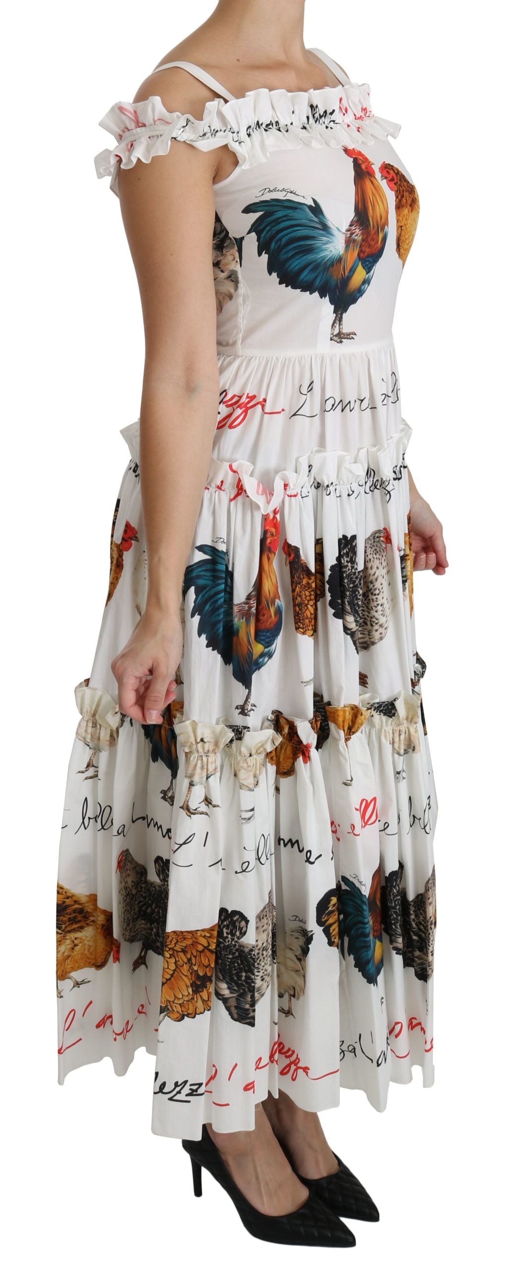 Dolce &amp; Gabbana Weißes Midi-Etuikleid aus Baumwolle mit Hahnentrittmuster