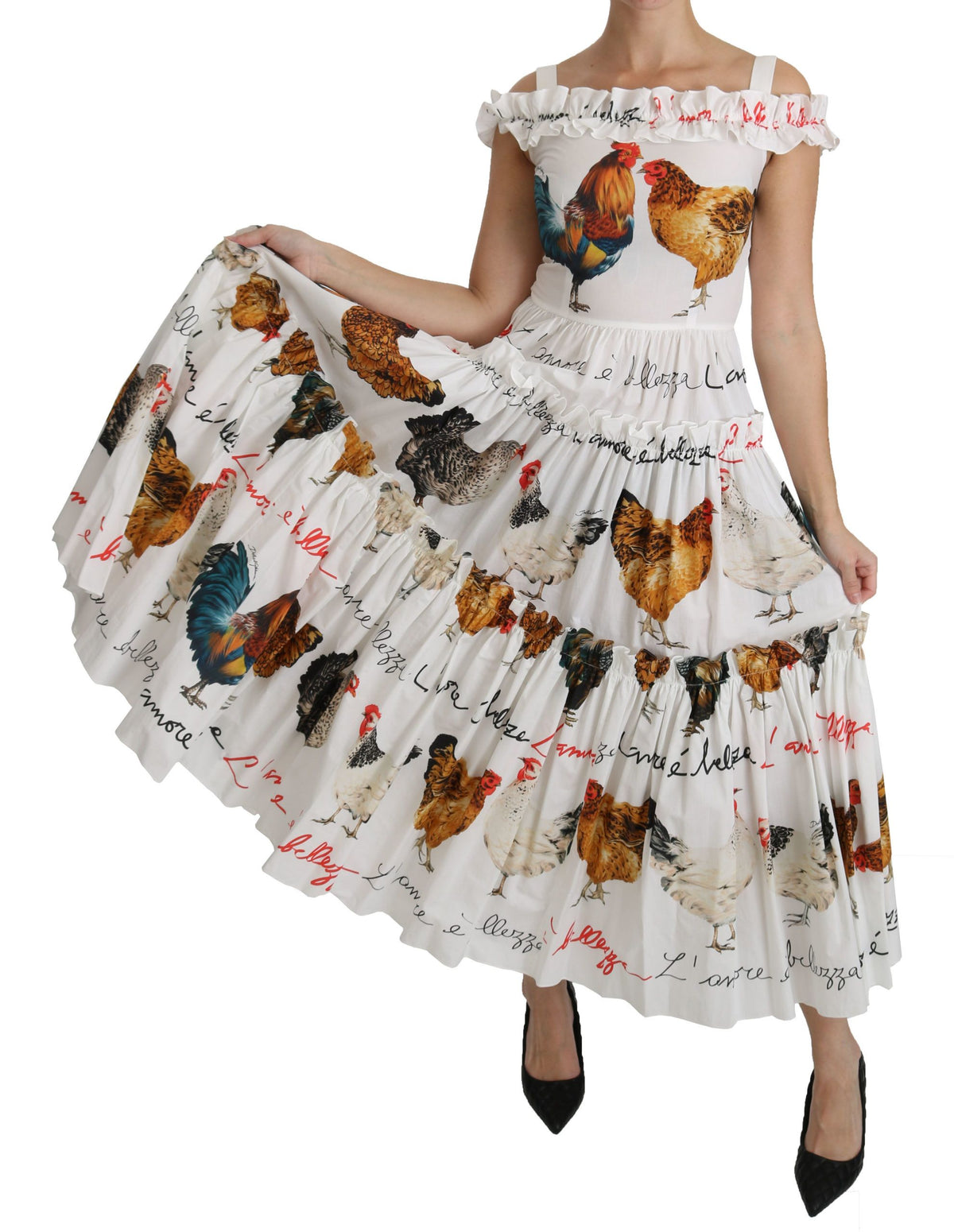 Dolce &amp; Gabbana Weißes Midi-Etuikleid aus Baumwolle mit Hahnentrittmuster