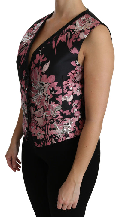 Dolce &amp; Gabbana Weste, Bluse, Top, Schwarz/Rosa, Blumenmuster