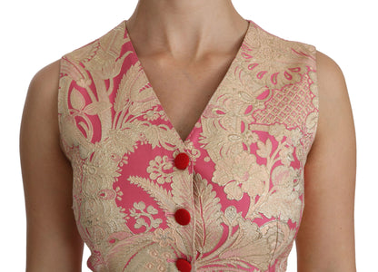 Dolce &amp; Gabbana Pink Gold Brokat Weste Weste Bluse Top