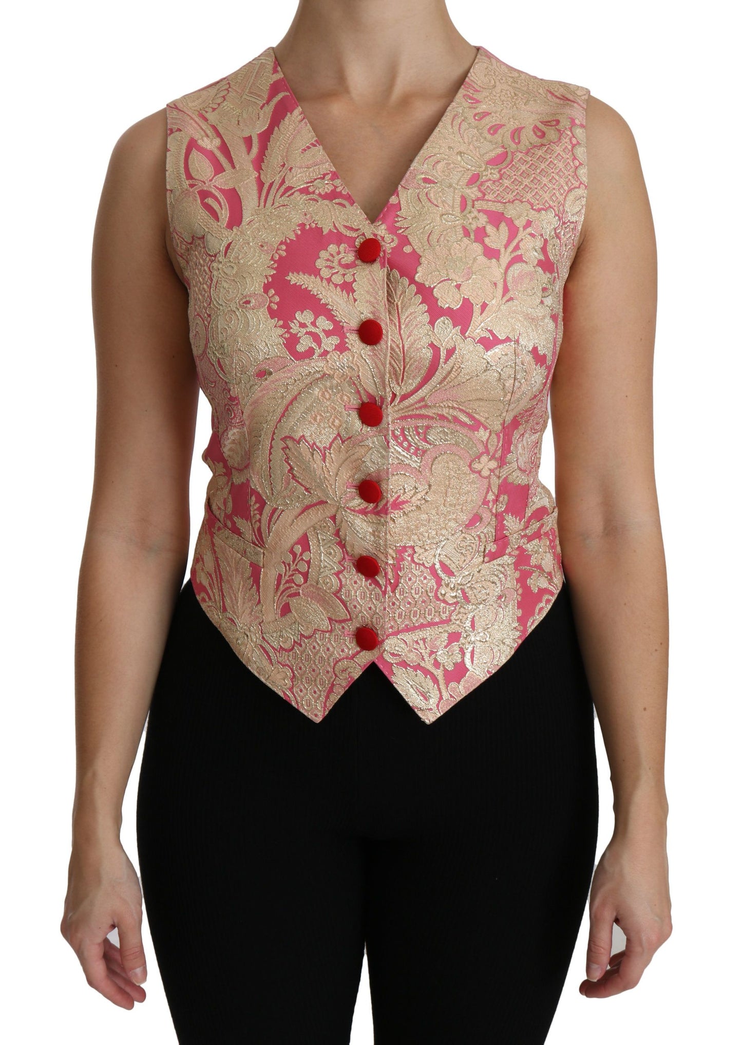 Dolce &amp; Gabbana Pink Gold Brokat Weste Weste Bluse Top