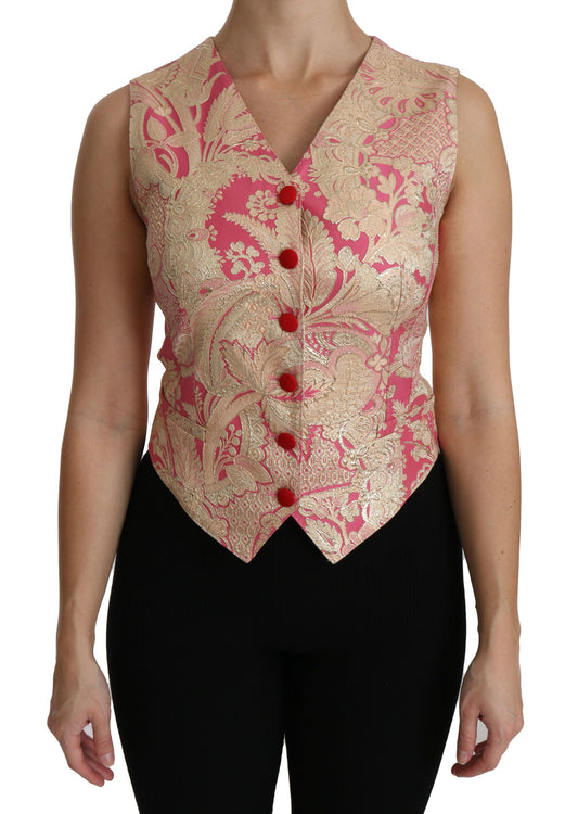 Dolce &amp; Gabbana Pink Gold Brokat Weste Weste Bluse Top