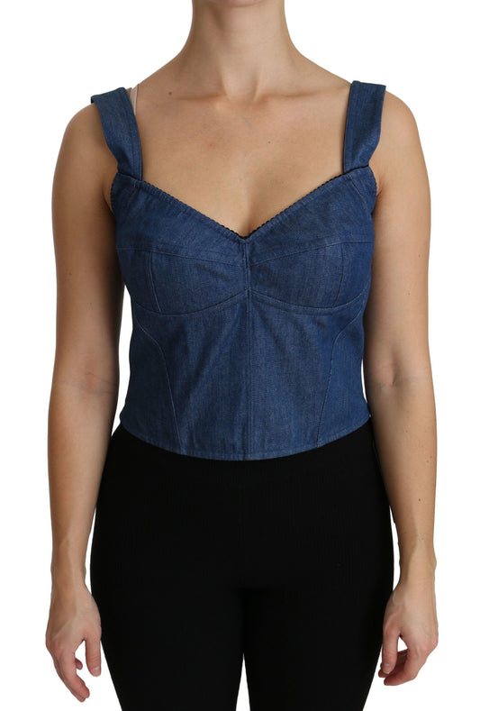 Dolce &amp; Gabbana Blaues ärmelloses Bustier-Bluse-Baumwolltop