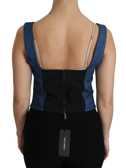 Dolce &amp; Gabbana Blaues ärmelloses Bustier-Bluse-Baumwolltop