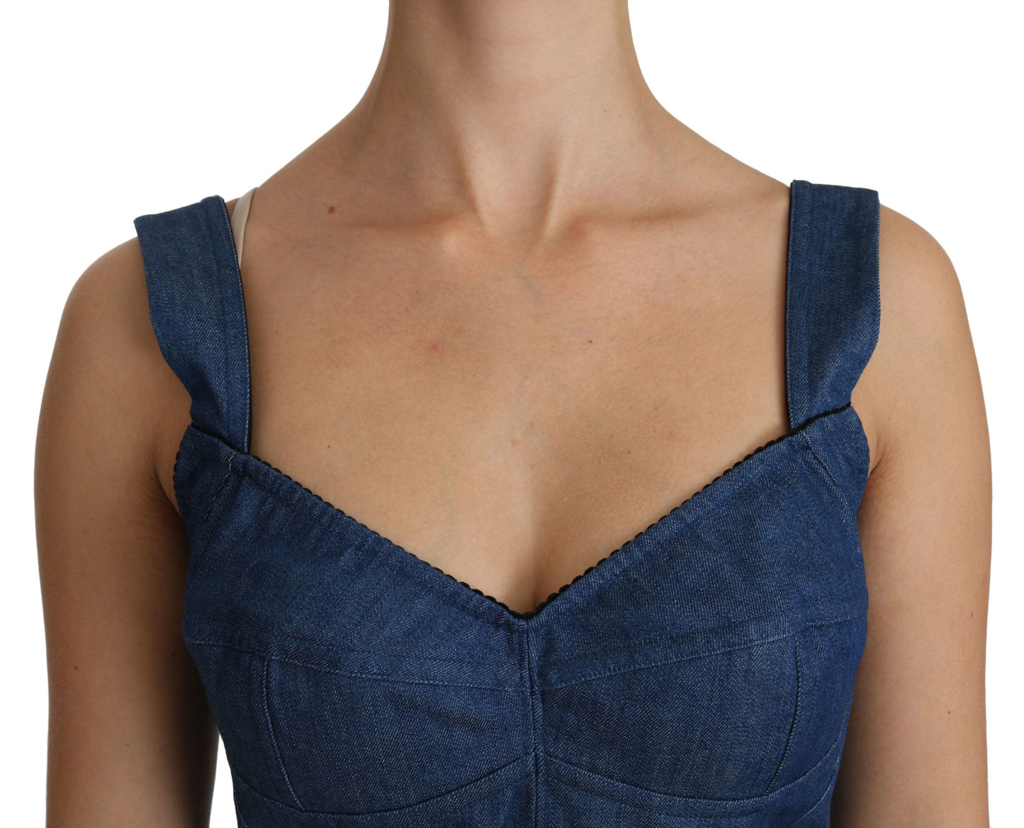 Dolce &amp; Gabbana Blaues ärmelloses Bustier-Bluse-Baumwolltop