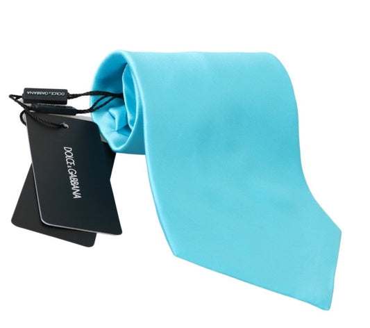 Dolce &amp; Gabbana Hellblaue breite Herrenkrawatte, Accessoire, 100 % Seidenkrawatte