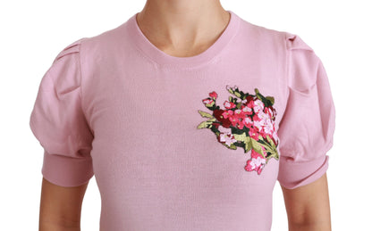 Dolce &amp; Gabbana – Bluse aus Wolle mit rosa Blumenstickerei