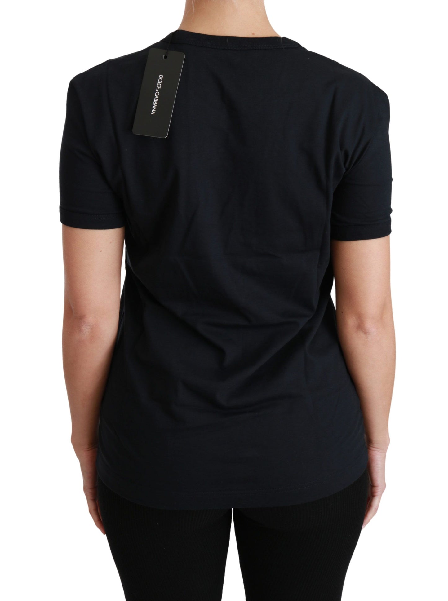 Dolce &amp; Gabbana – Blaues T-Shirt mit Rundhalsausschnitt und Amore-Patch aus Baumwolle