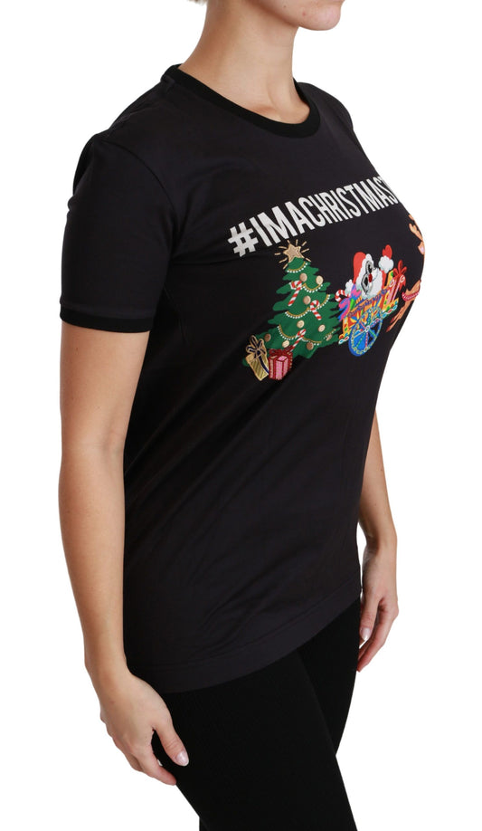 Dolce &amp; Gabbana – Schwarzes T-Shirt mit Rundhalsausschnitt „#ImAChristmasTree“