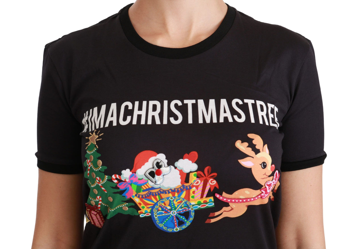 Dolce &amp; Gabbana – Schwarzes T-Shirt mit Rundhalsausschnitt „#ImAChristmasTree“