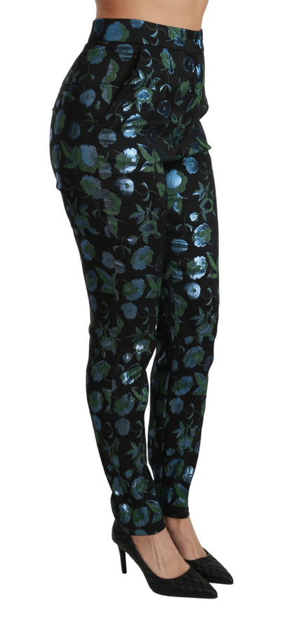 Dolce &amp; Gabbana – Schmale Hose mit Blumenmuster in Blau und Grün