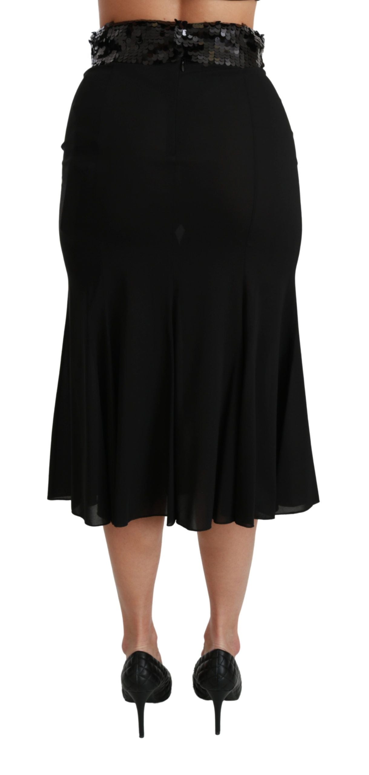 Dolce &amp; Gabbana – Schwarzer Midi-Seidenrock im Meerjungfrauen-Stil mit hoher Taille