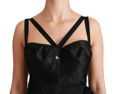 Dolce &amp; Gabbana – Schwarzes Minikleid aus Stretch-Satin und Jacquard