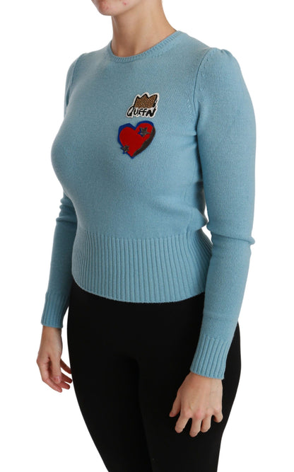 Dolce &amp; Gabbana – Blauer Wollpullover mit Queen-Herz