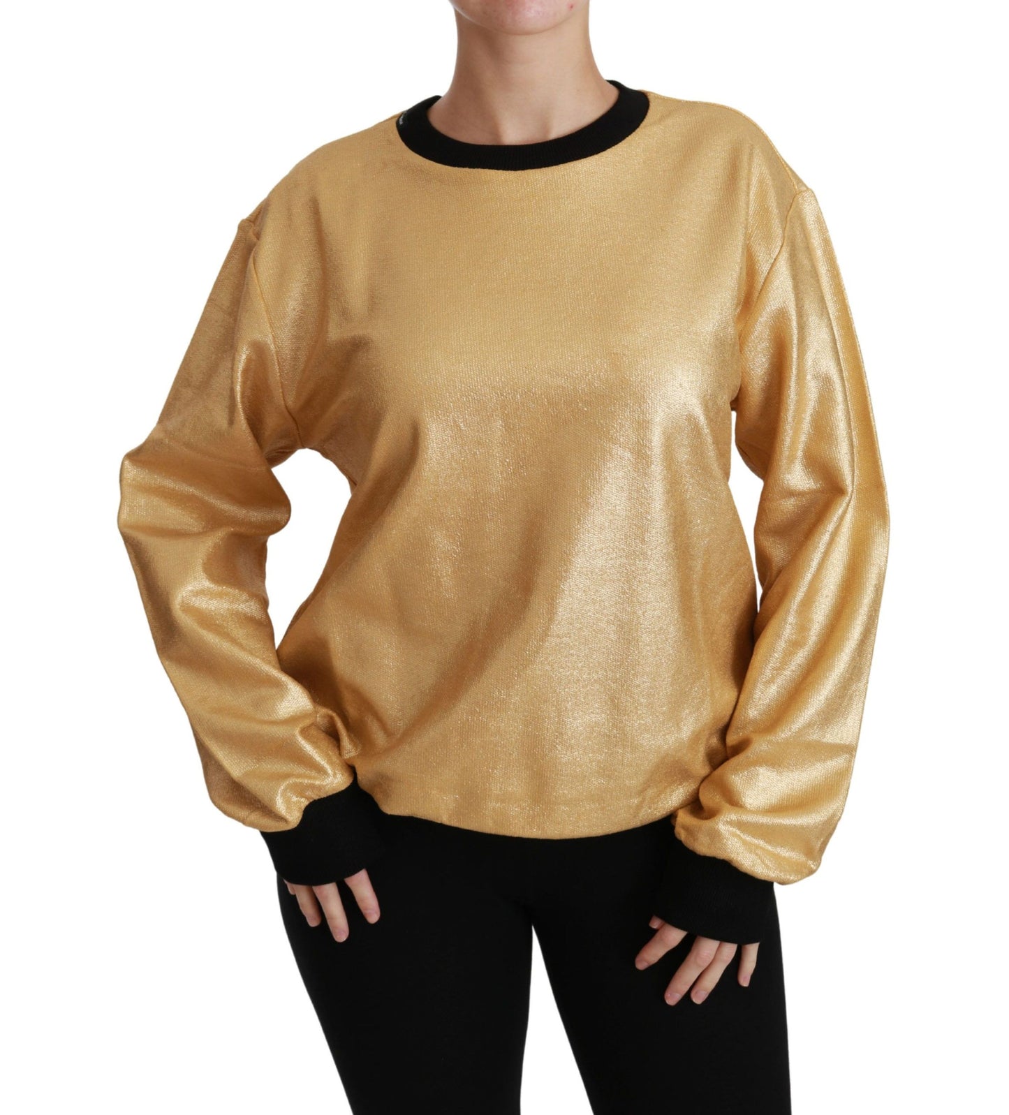 Dolce &amp; Gabbana Goldfarbener Pullover mit Rundhalsausschnitt aus Baumwolle
