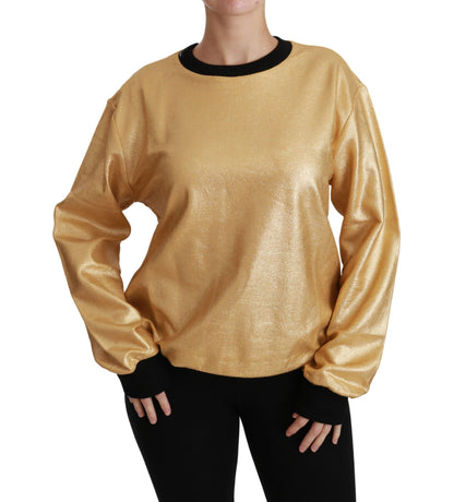 Dolce &amp; Gabbana Goldfarbener Pullover mit Rundhalsausschnitt aus Baumwolle