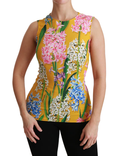Dolce &amp; Gabbana Gelbe Tankbluse mit Stretch-Oberteil und Blumenmuster