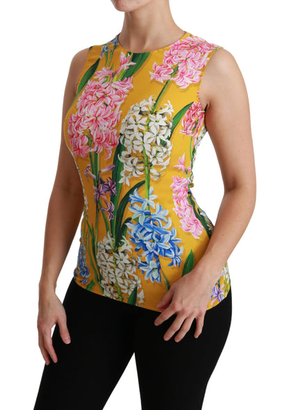 Dolce &amp; Gabbana Gelbe Tankbluse mit Stretch-Oberteil und Blumenmuster