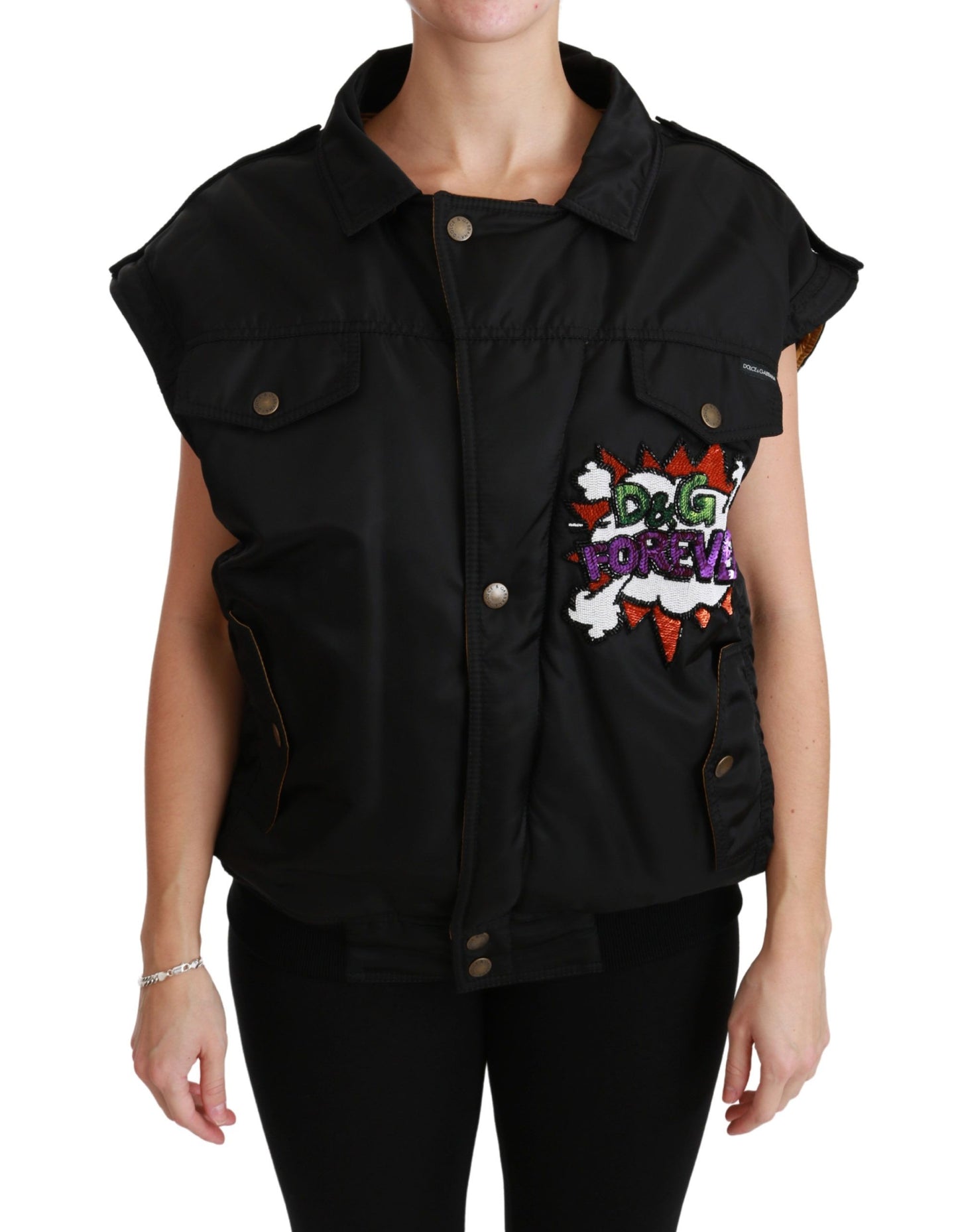 Dolce &amp; Gabbana Schwarze Bomberjacke mit Pailletten und Queen Crown