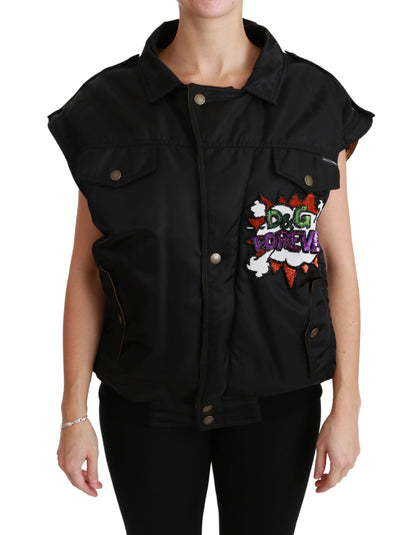 Dolce &amp; Gabbana Schwarze Bomberjacke mit Pailletten und Queen Crown