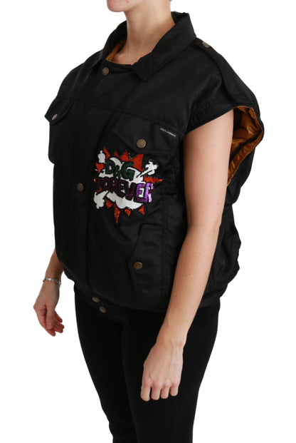Dolce &amp; Gabbana Schwarze Bomberjacke mit Pailletten und Queen Crown