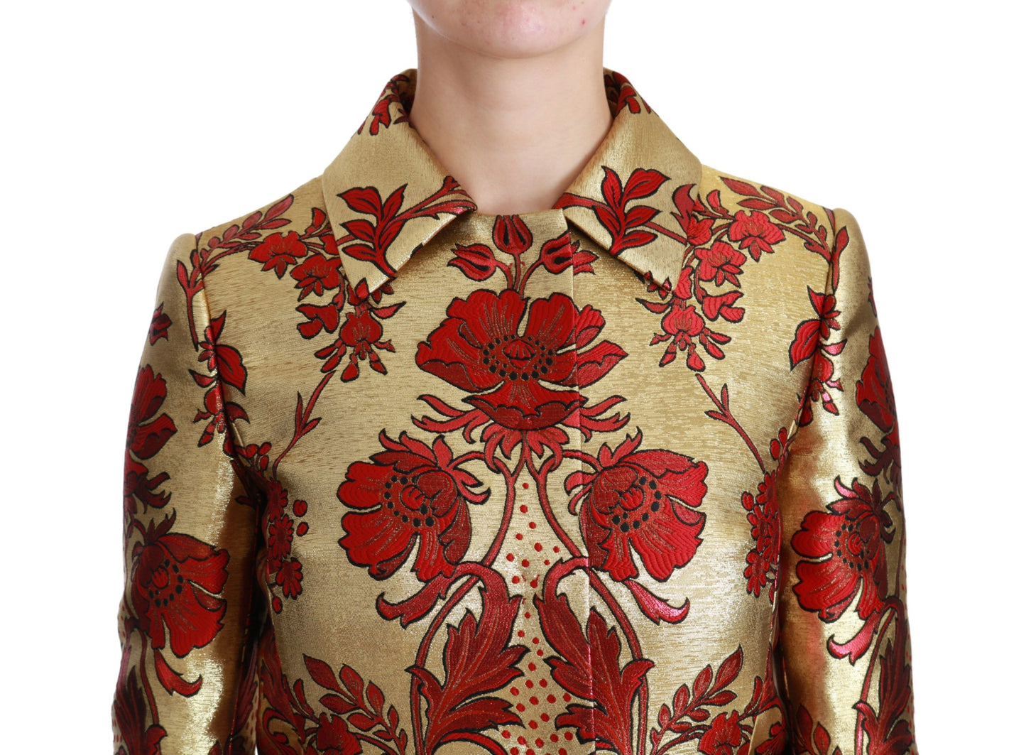 Dolce &amp; Gabbana Rotgoldene Brokat-Cape-Jacke mit Blumenmuster