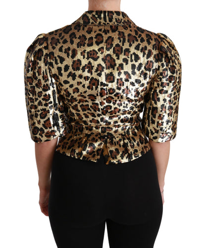 Dolce &amp; Gabbana Blazer Gold Leopard Paillettenjacke
