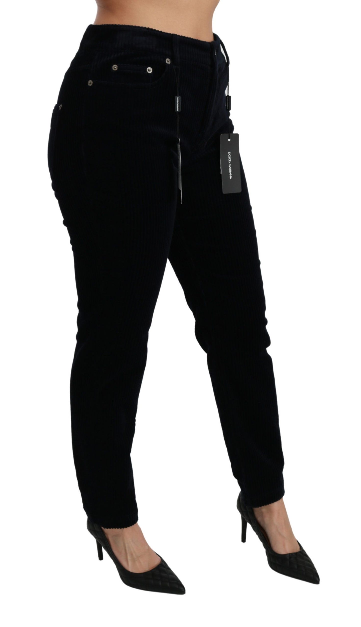 Dolce &amp; Gabbana – Blaue Cordjeans mit mittelhoher Taille und Röhrenhose