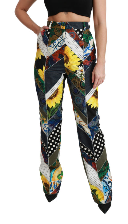 Dolce &amp; Gabbana – Gerade geschnittene Hose mit mehrfarbigem Print und hoher Taille