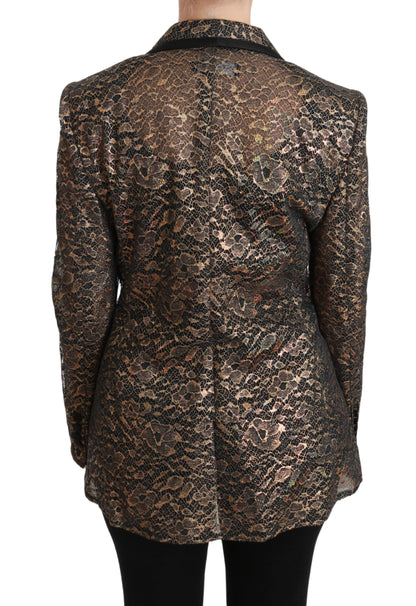 Dolce &amp; Gabbana Gold Schwarzer Spitzenblazer Mantel Blumenjacke