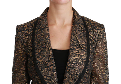Dolce &amp; Gabbana Gold Schwarzer Spitzenblazer Mantel Blumenjacke