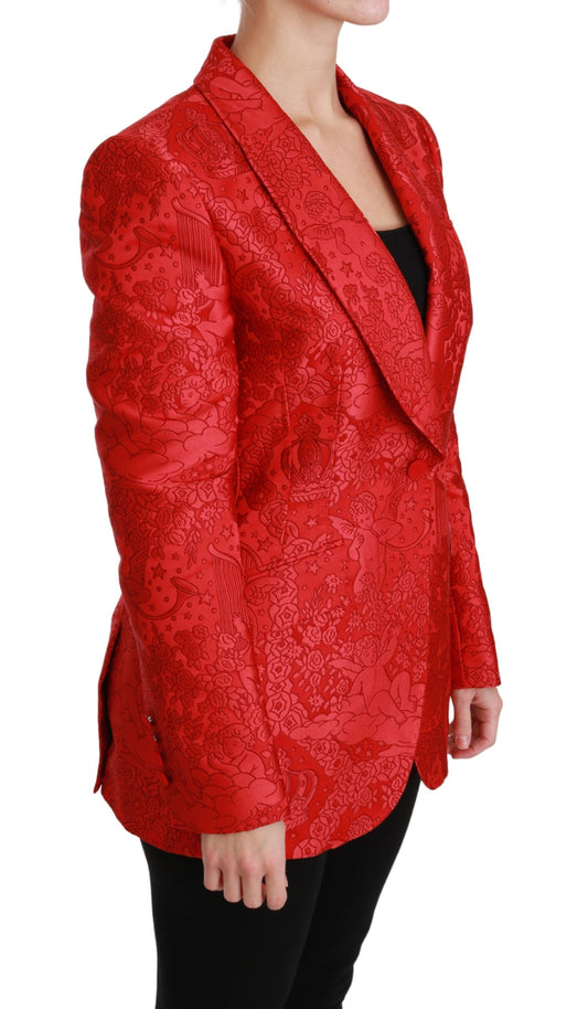 Dolce &amp; Gabbana Roter Blazer mit Blumenmuster und Engelsmuster