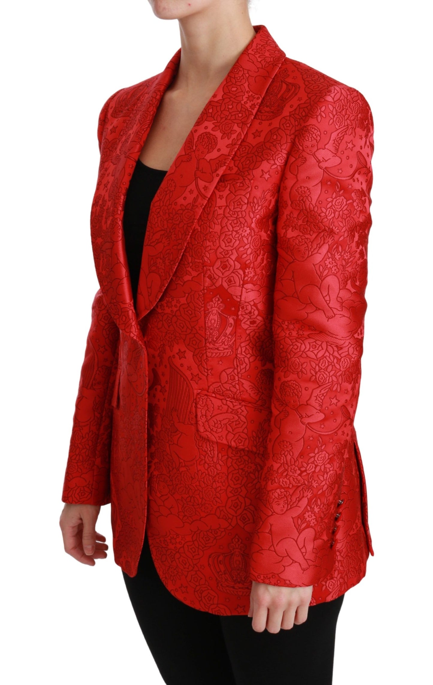 Dolce &amp; Gabbana Roter Blazer mit Blumenmuster und Engelsmuster