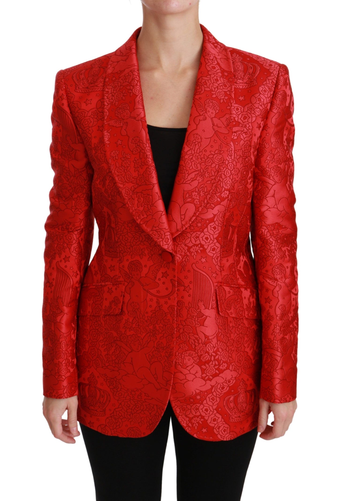 Dolce &amp; Gabbana Roter Blazer mit Blumenmuster und Engelsmuster
