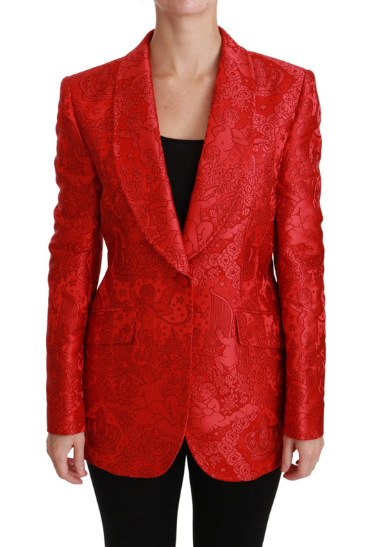 Dolce &amp; Gabbana Roter Blazer mit Blumenmuster und Engelsmuster