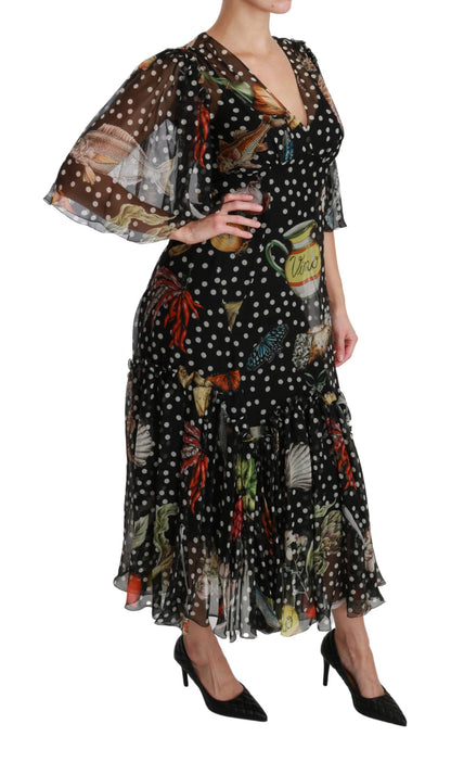 Dolce &amp; Gabbana Schwarzes A-Linien-Etuikleid „Sea Fish Sicily“