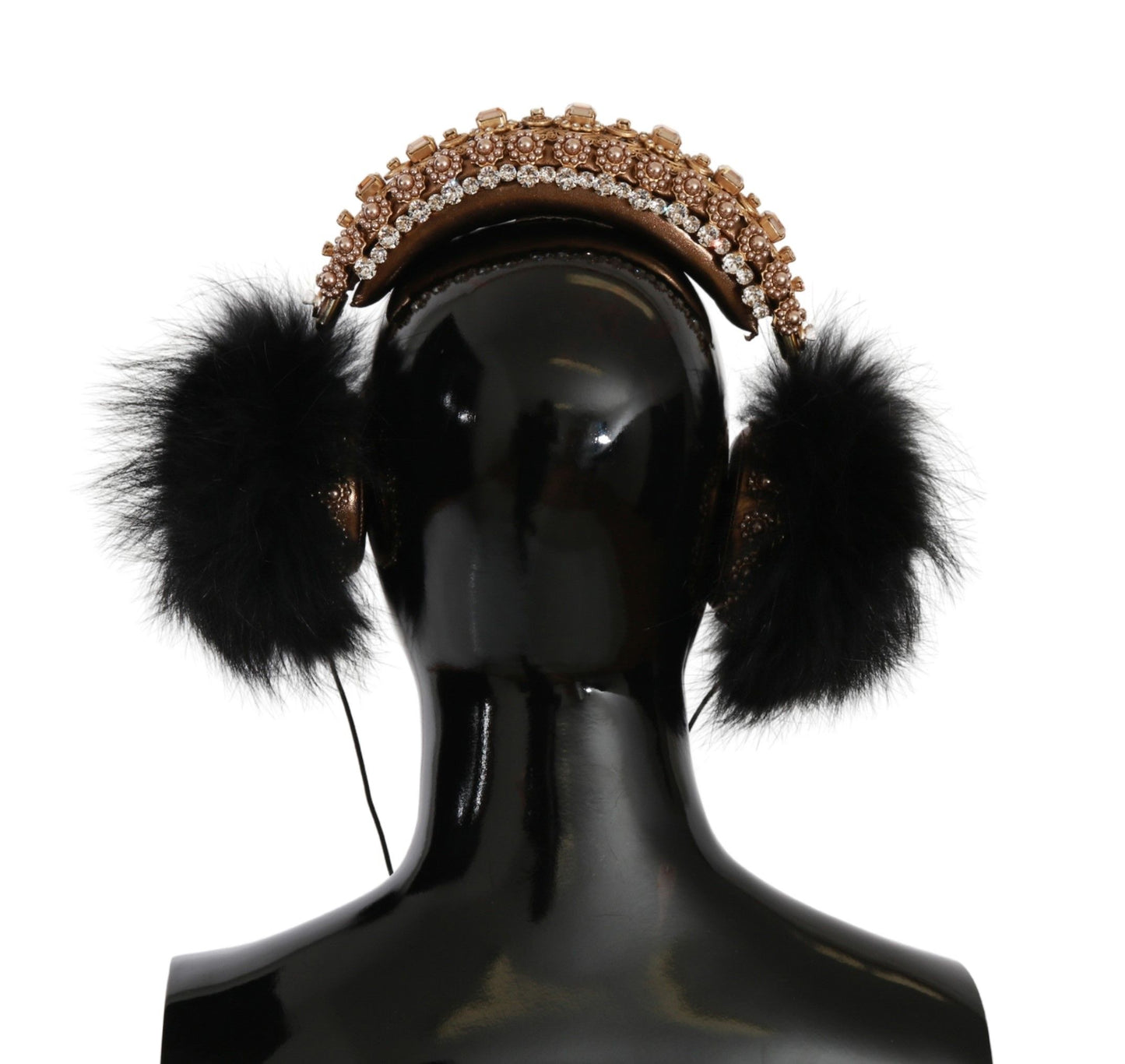 Dolce &amp; Gabbana Gold Schwarz Crystal Fur Headset Audio Kopfhörer