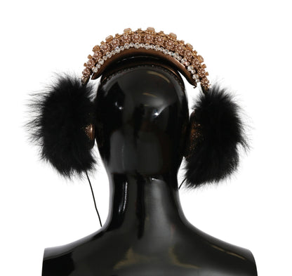 Dolce &amp; Gabbana Gold Schwarz Crystal Fur Headset Audio Kopfhörer