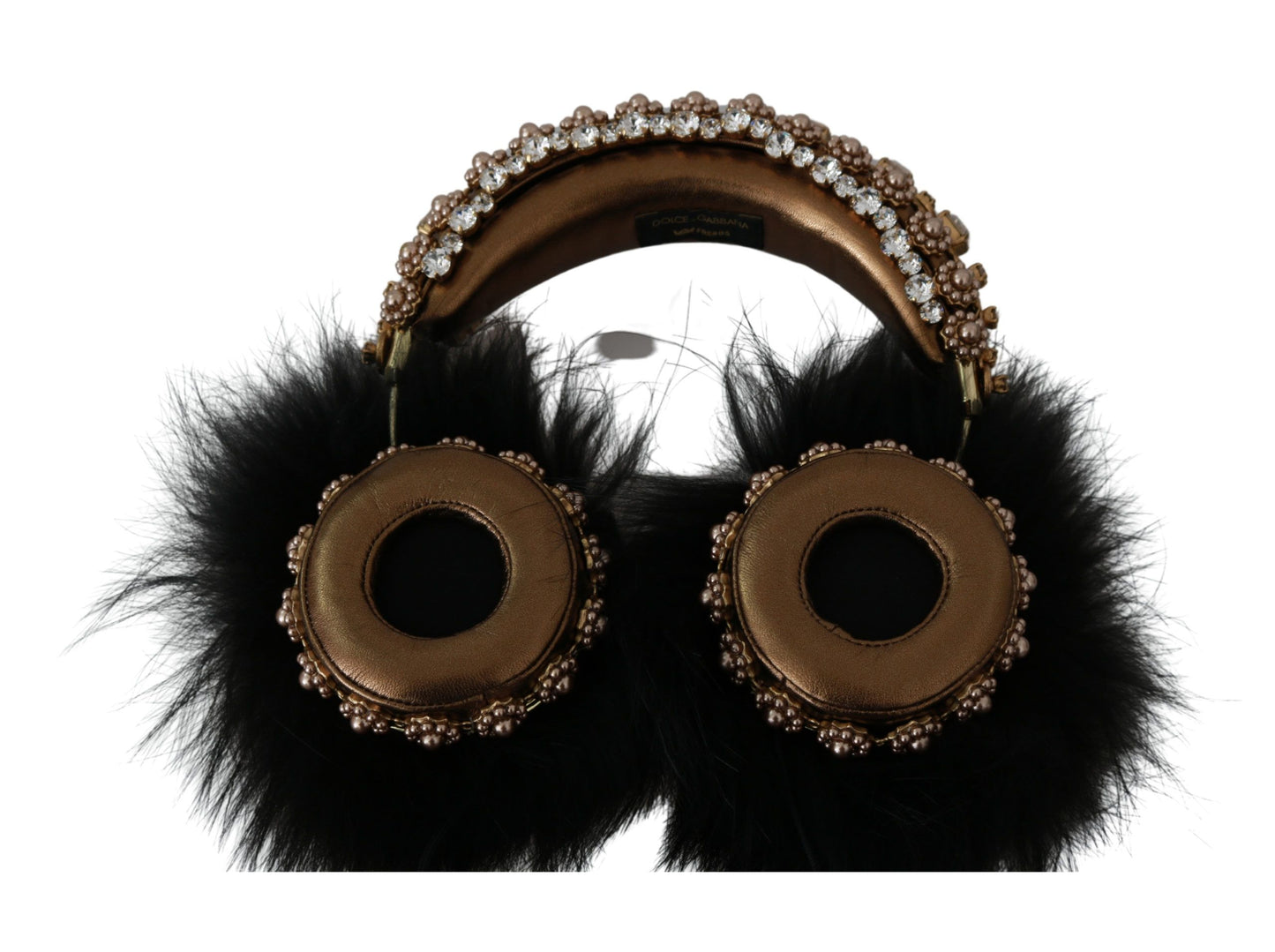 Dolce &amp; Gabbana Gold Schwarz Crystal Fur Headset Audio Kopfhörer