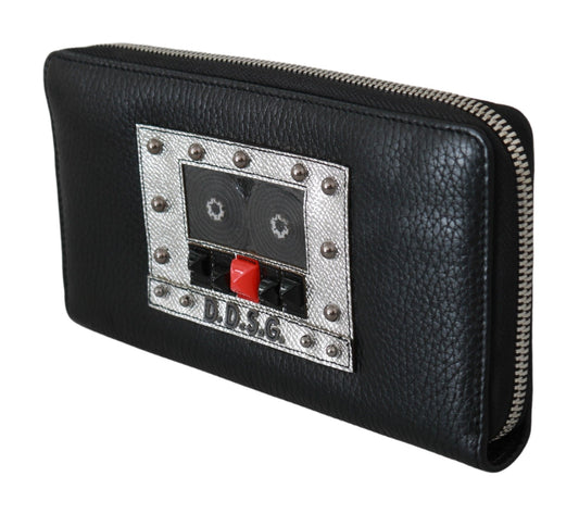 Dolce & Gabbana Schwarze Herren-Geldbörse mit Reißverschluss, kontinentales Design, 100 % Leder