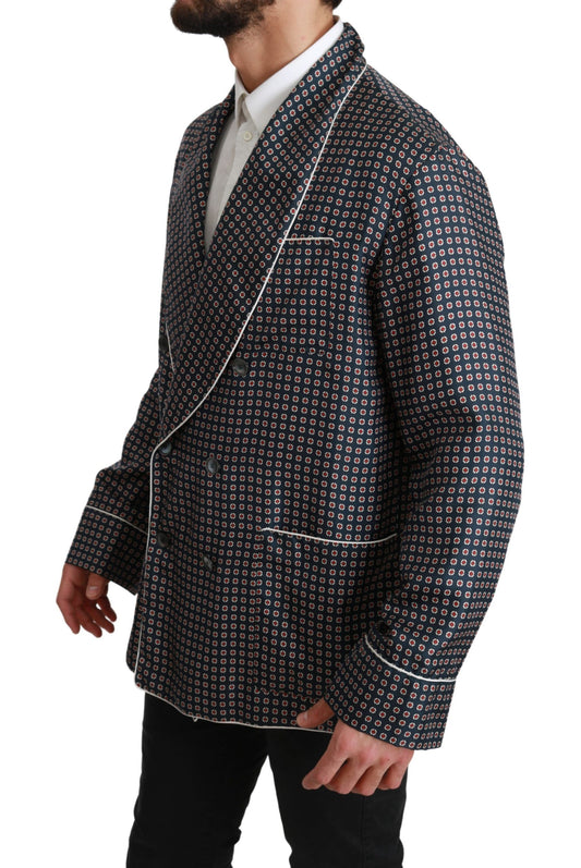 Dolce &amp; Gabbana – Zweireihige Manteljacke in Marineblau mit Muster
