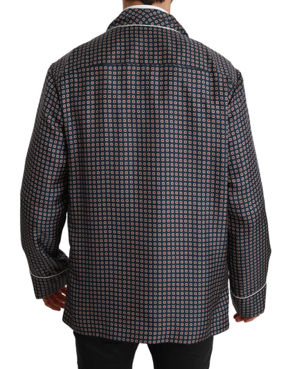 Dolce &amp; Gabbana – Zweireihige Manteljacke in Marineblau mit Muster
