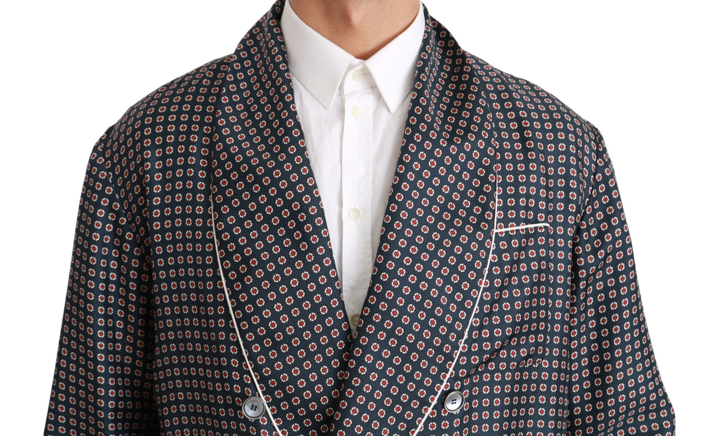 Dolce &amp; Gabbana – Zweireihige Manteljacke in Marineblau mit Muster
